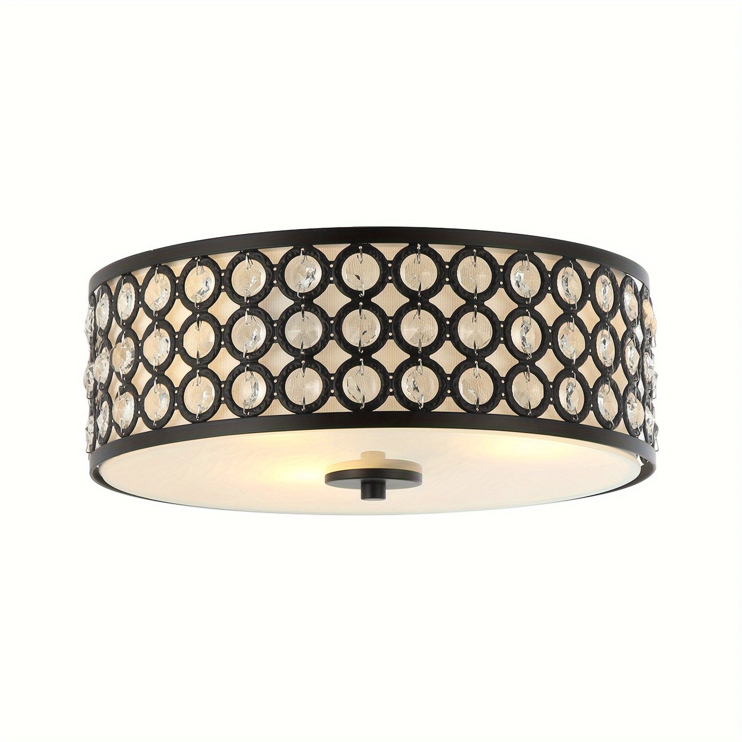 Modern 3-Light LED Crystal Flush Mount Light - Pure Metal, Black with Shade Included, Hardwired 110V-130V