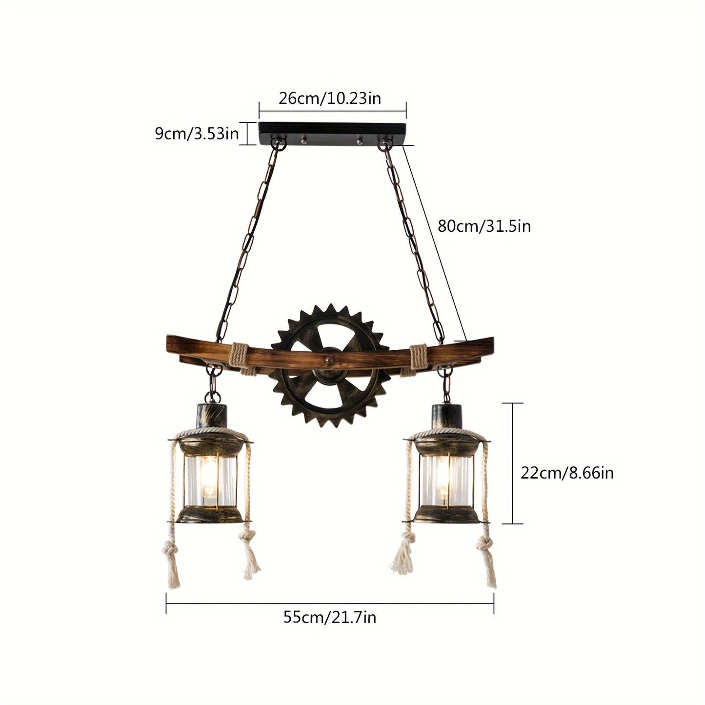 Rustic Wooden Chandelier Pendant Light - Industrial Farmhouse Style Ceiling Lamp Fixture with Vintage Distressed Finish - Perfect for Living Room, Dining Room, or Kitchen Island