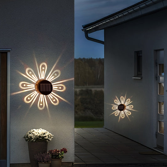 Two Solar Wall Sconces, Solar Outdoor Fence Light Shadow Wall Sconces For Porch, Deck, Fence, Patio, Front Door, Staircase, Provides Warm White Decorative Lighting From Dusk Till Dawn