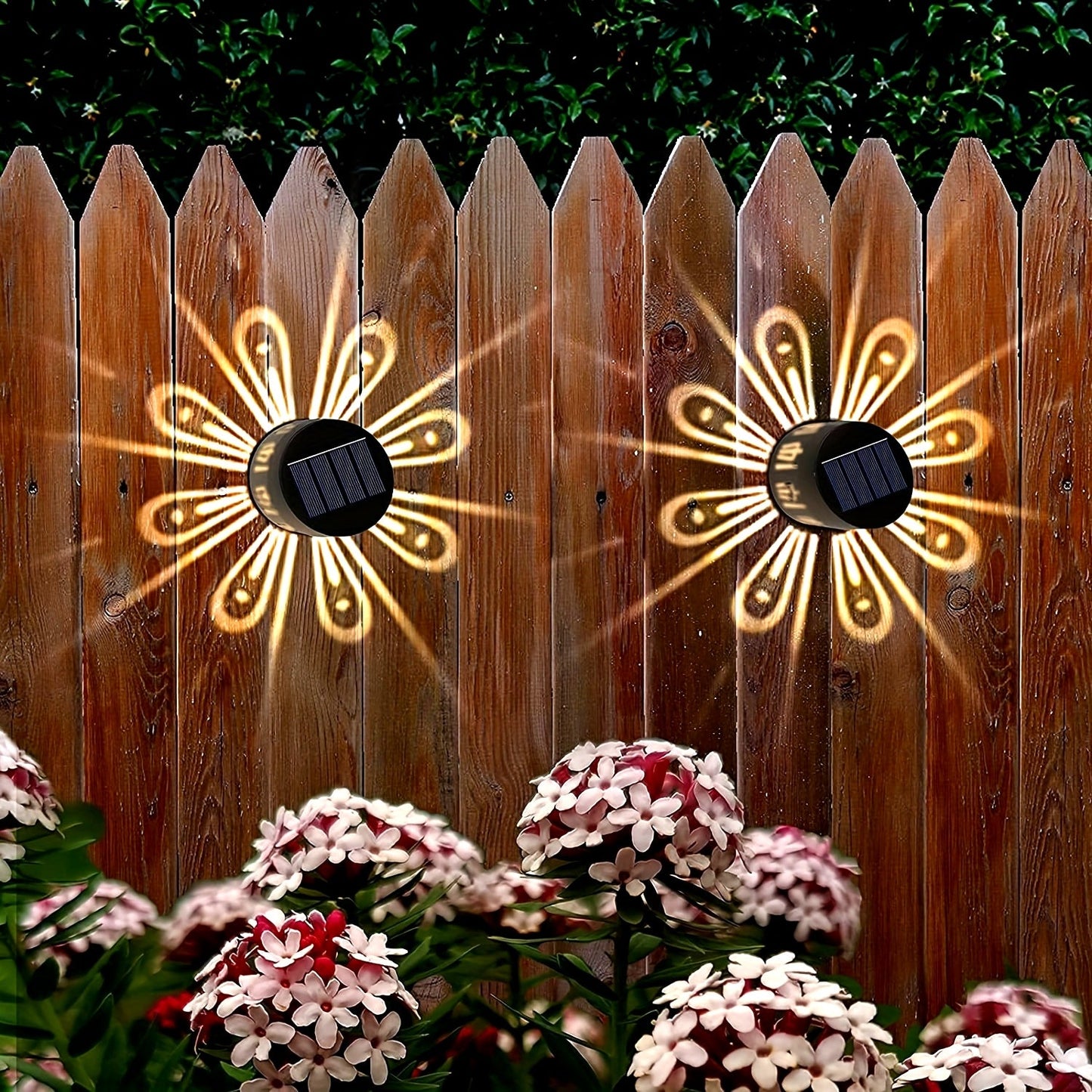 Two Solar Wall Sconces, Solar Outdoor Fence Light Shadow Wall Sconces For Porch, Deck, Fence, Patio, Front Door, Staircase, Provides Warm White Decorative Lighting From Dusk Till Dawn