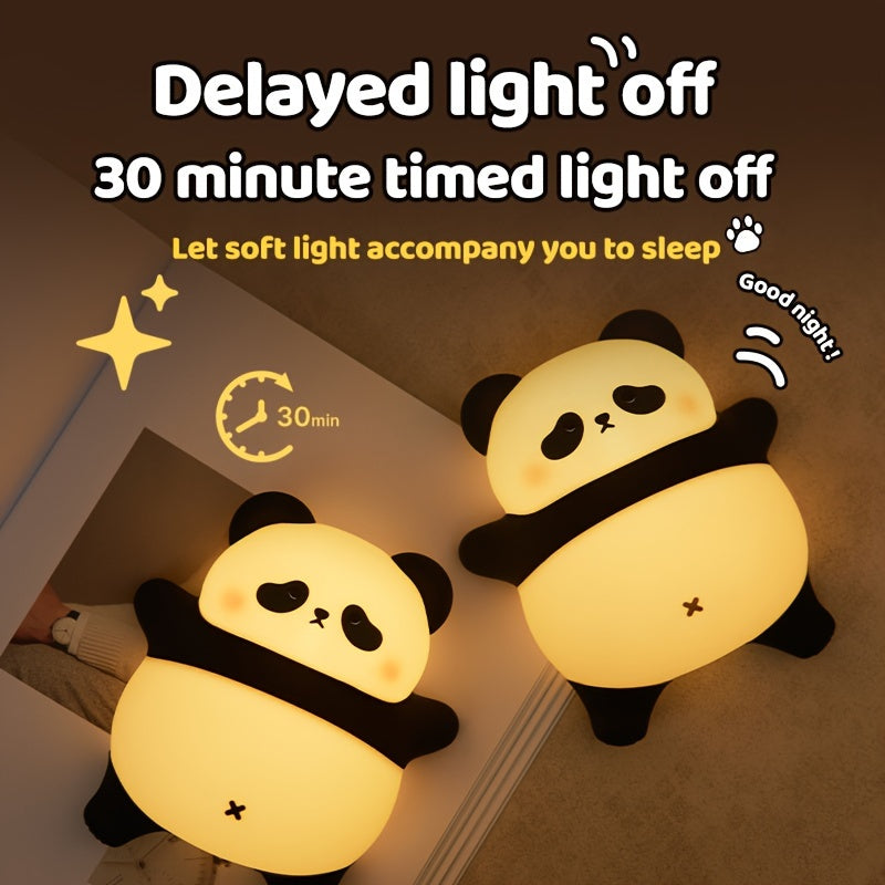 Rechargeable Sugar Panda LED Night Light with Three-Speed Dimmable, Timed Room Decoration, Silicone Pat, Induction Atmosphere Light for Outdoor Camping and Party Gift