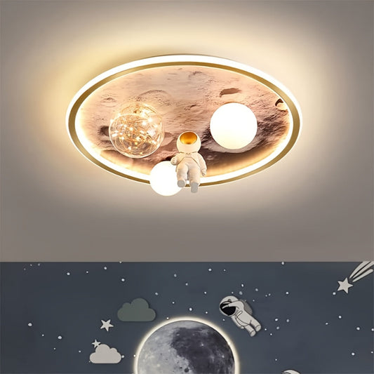 Space-Themed Glass Ceiling Light for Youngsters - Blue Planet Design, Perfect for Bedroom & Playroom Decor, Dimmable with Switch Control, Easy Install