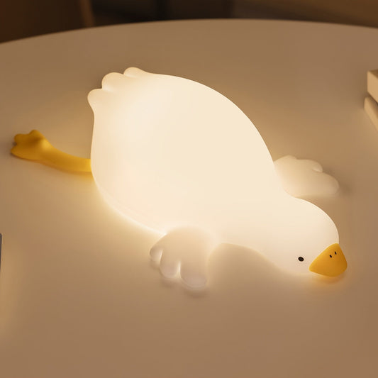 Cute White Goose LED Night Light - 3-Level Dimmable, Touch Control, USB Rechargeable with Auto-Off Timer for Bedroom Ambiance