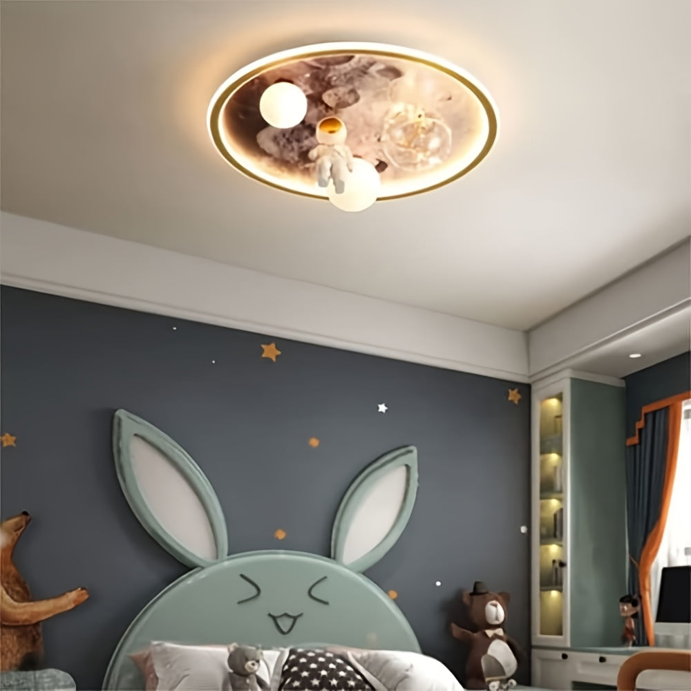 Space-Themed Glass Ceiling Light for Youngsters - Blue Planet Design, Perfect for Bedroom & Playroom Decor, Dimmable with Switch Control, Easy Install