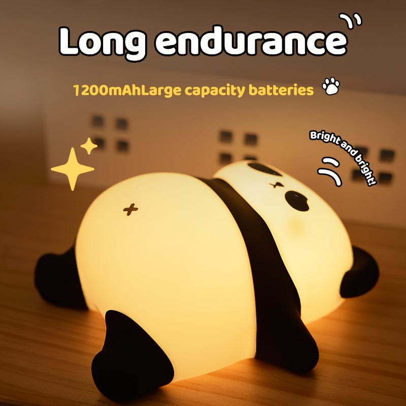 Rechargeable Sugar Panda LED Night Light with Three-Speed Dimmable, Timed Room Decoration, Silicone Pat, Induction Atmosphere Light for Outdoor Camping and Party Gift