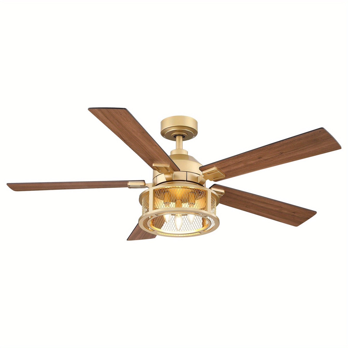 52 in. Indoor Mesh Metal Double -Sided Blade Golden Ceiling Fans with Remote Control and Light kit