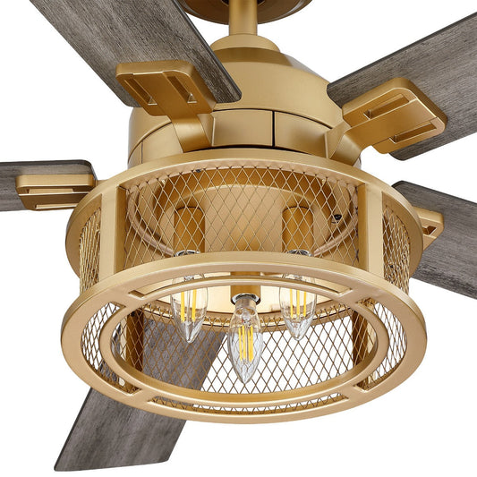 52 in. Indoor Mesh Metal Double -Sided Blade Golden Ceiling Fans with Remote Control and Light kit