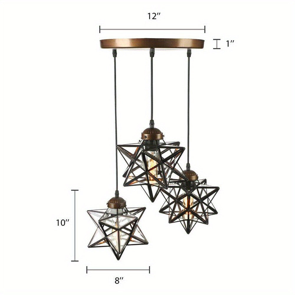 3-Light Moravian Star Glass Pendant Chandelier Light Modern Ceiling Fixture Lamp