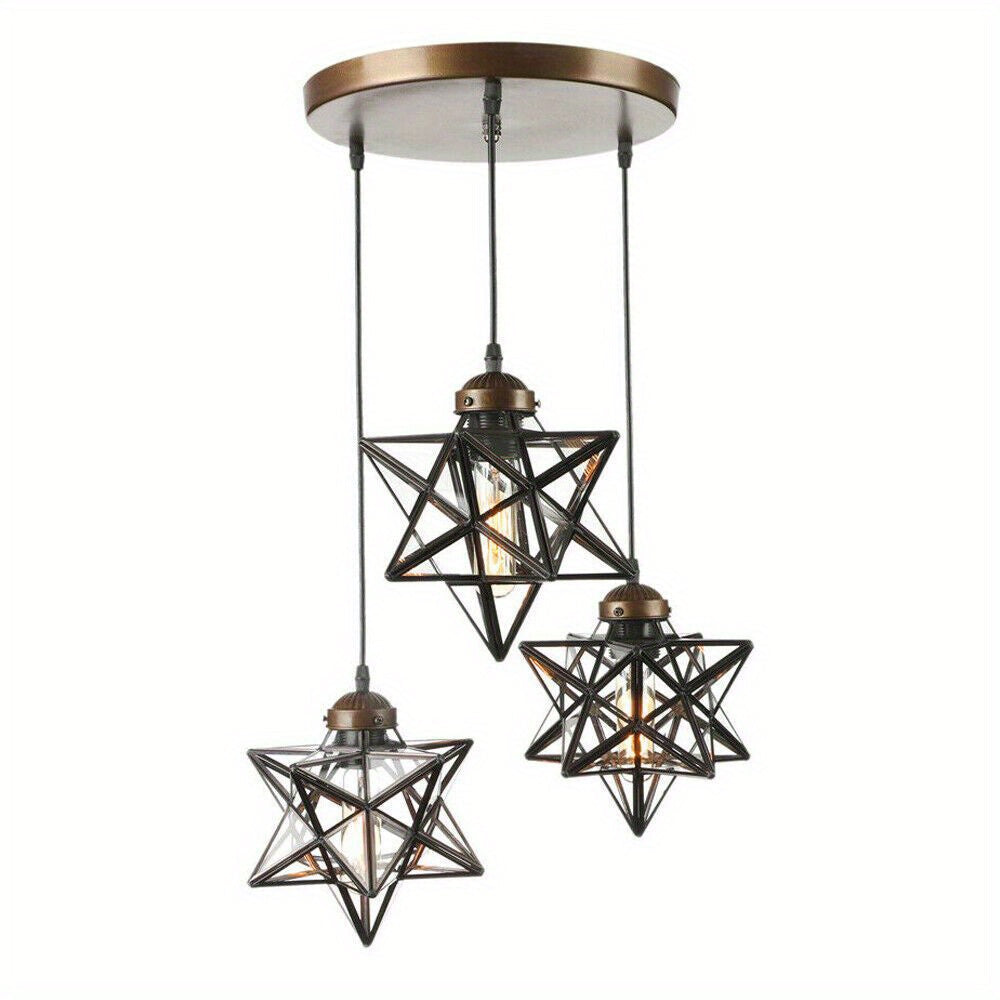 3-Light Moravian Star Glass Pendant Chandelier Light Modern Ceiling Fixture Lamp