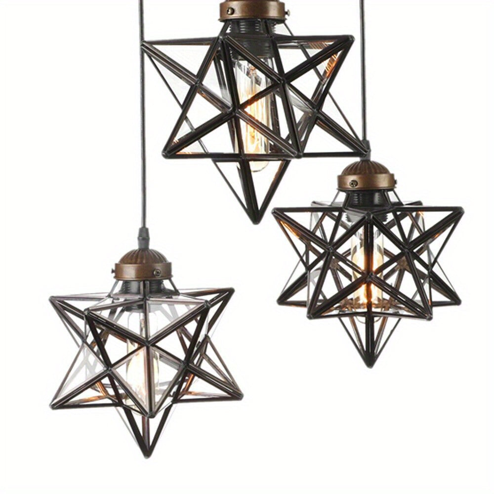 3-Light Moravian Star Glass Pendant Chandelier Light Modern Ceiling Fixture Lamp