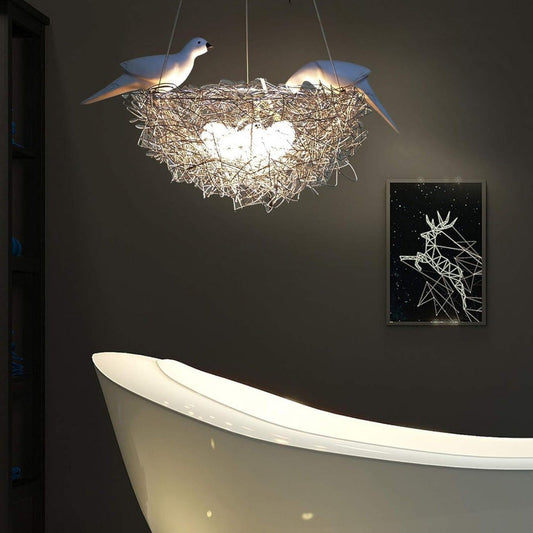 Modern Art Lamp 5 Light Bird’s Nest Chandelier Ceiling Lamp Pendant Lamp Hanging Lighting Fixture for Dining Room Living Room Bedroom Home Decoration Tool