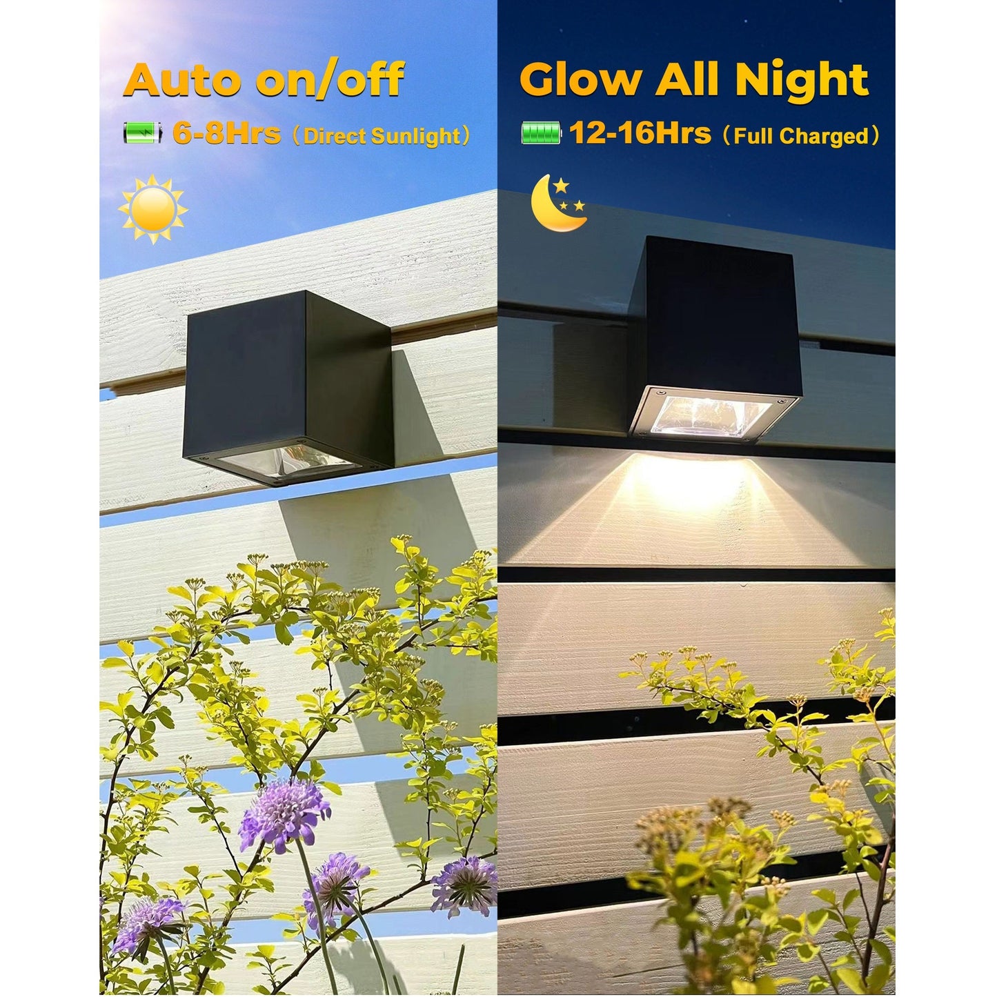 2 Pack Warm Light Solar Wall Lights, Square Solar Wireless Wall Mount Lights, Wall Lights Decoration Suitable For Fence Decoration Exterior Wall Lighting