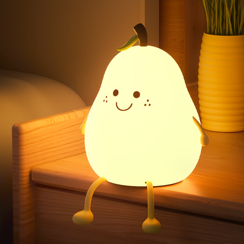 Charming Pear-Shaped LED Night Light - USB Rechargeable, Color Changing Soft Glow Lamp, Dimmable Tabletop Light with Silicone Lampshade, ABS Body, Push Button Control, Non-Waterproof, 18650 Lithium Battery, USB Powered