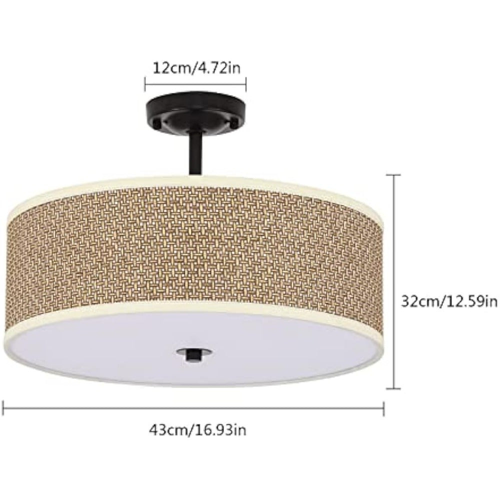 3 Light Pendant Lamp Cylindrical Shape 17" Close to Ceiling Light Semi Flush Mount Ceiling Light Fixture with Rattan Shade Chandelier for Living Room & Bedroom Home Decoration Tools