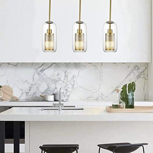 Modern golden glass chandeliers, industrial chandeliers, ceiling chandeliers, lighting fixtures (without bulbs), with adjustable hanging rope, suitable for kitchen, foyer, entryway, dining room, living room, bedroom, dining room, interior decoration