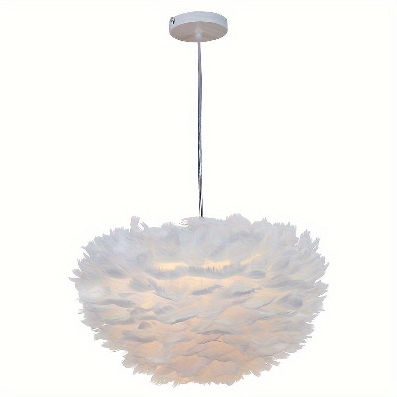 Modern Nordic-Inspired Feather Chandelier with Adjustable Shade - Romantic White & Grey, Perfect for Dining Room and Bedroom Decor