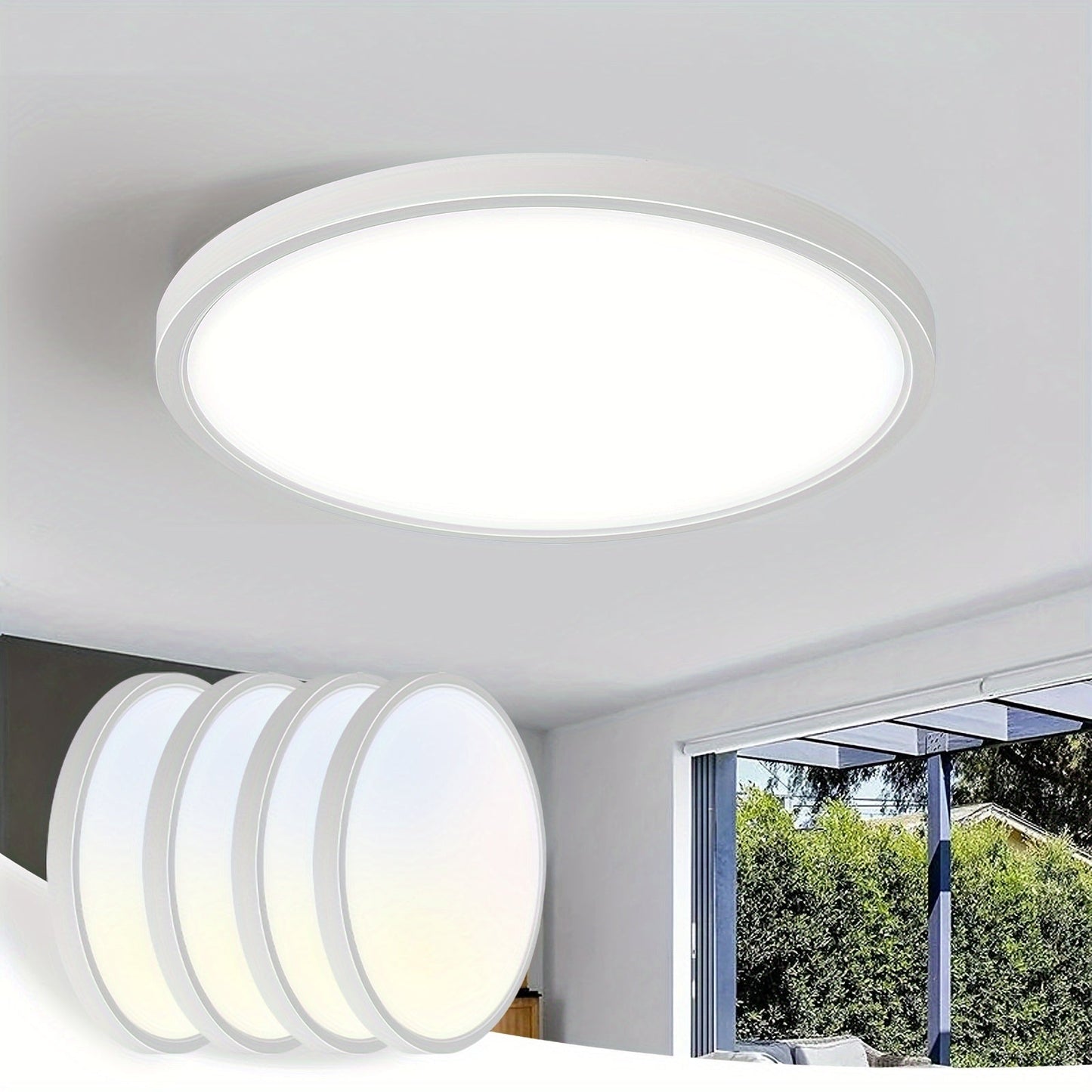 4 Pack Flush Mount Ceiling Light, 12 LED Inch Low Profile Flat Lights Fixture 3000K/4000K/6000K 3CCT, 24W 2400LM Round Slim Panel Kitchen Ceiling Light For Bedroom, Hallway (White)