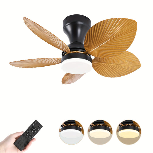 26 Inch 5 Palm Leaf Ceiling Fan With Light, Ceiling Fan Light, Fan Light, Tropical Outdoor Ceiling Fan, Suitable For Terraces, Outdoors, And Bedrooms