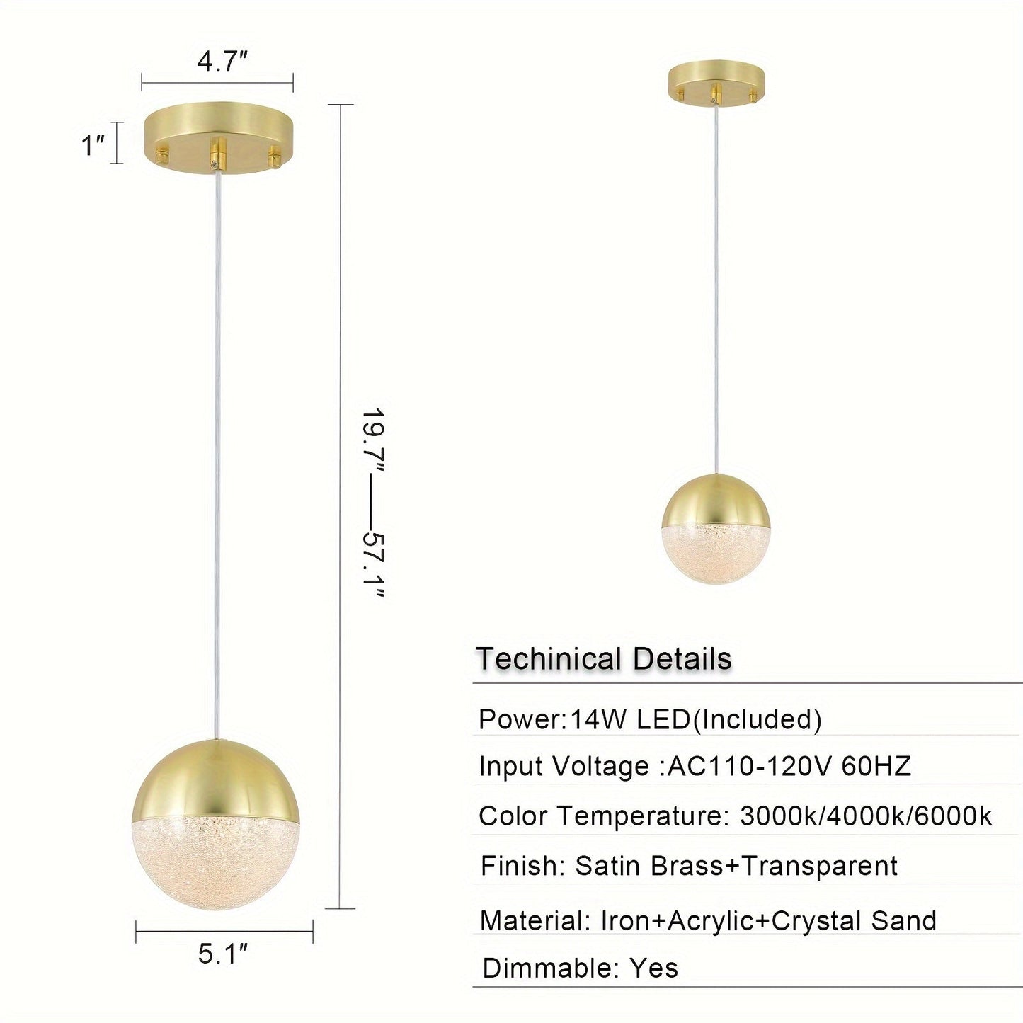 Golden Dimmable LED Chandelier (3-piece Set)