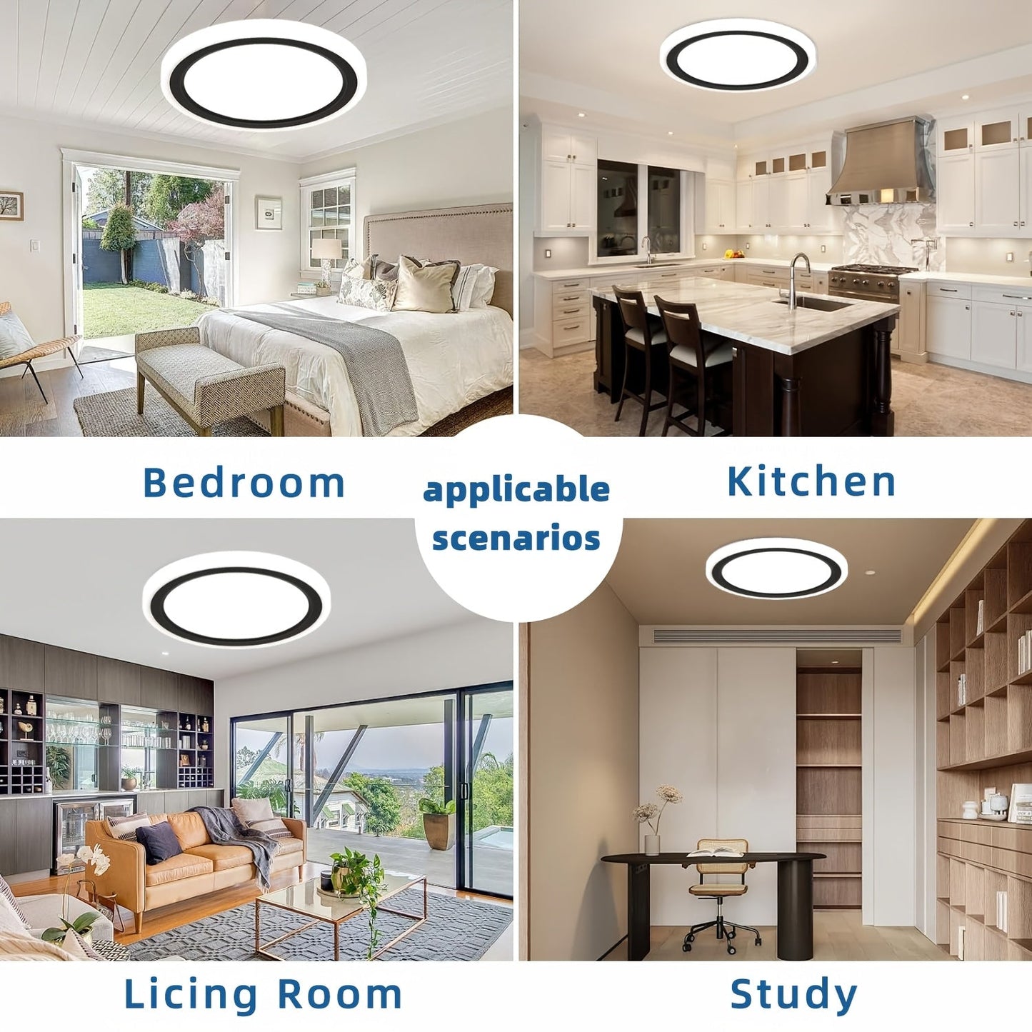 13in LED Flush Mount Ceiling Light Fixture, Nightlight 2000K Warm, 3000K/4000K/5000K Adjustable, Low Profile Ceiling Lights For Bedroom, Kitchen, Living Room, Black Housing