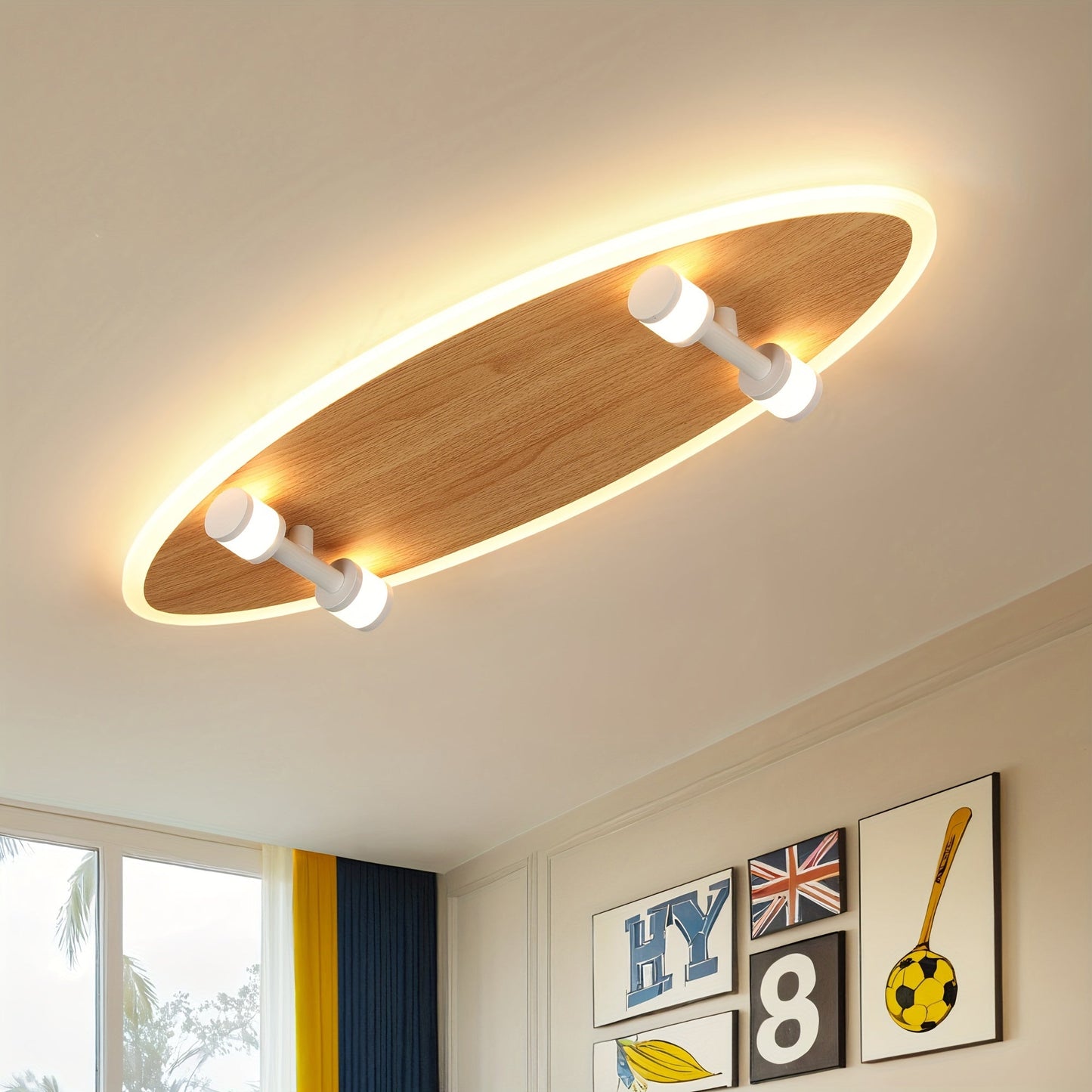 ceiling light  Scooter B-type ceiling light, white + wood grain, 24W, stepless dimming, 550*185*60mm, with remote control