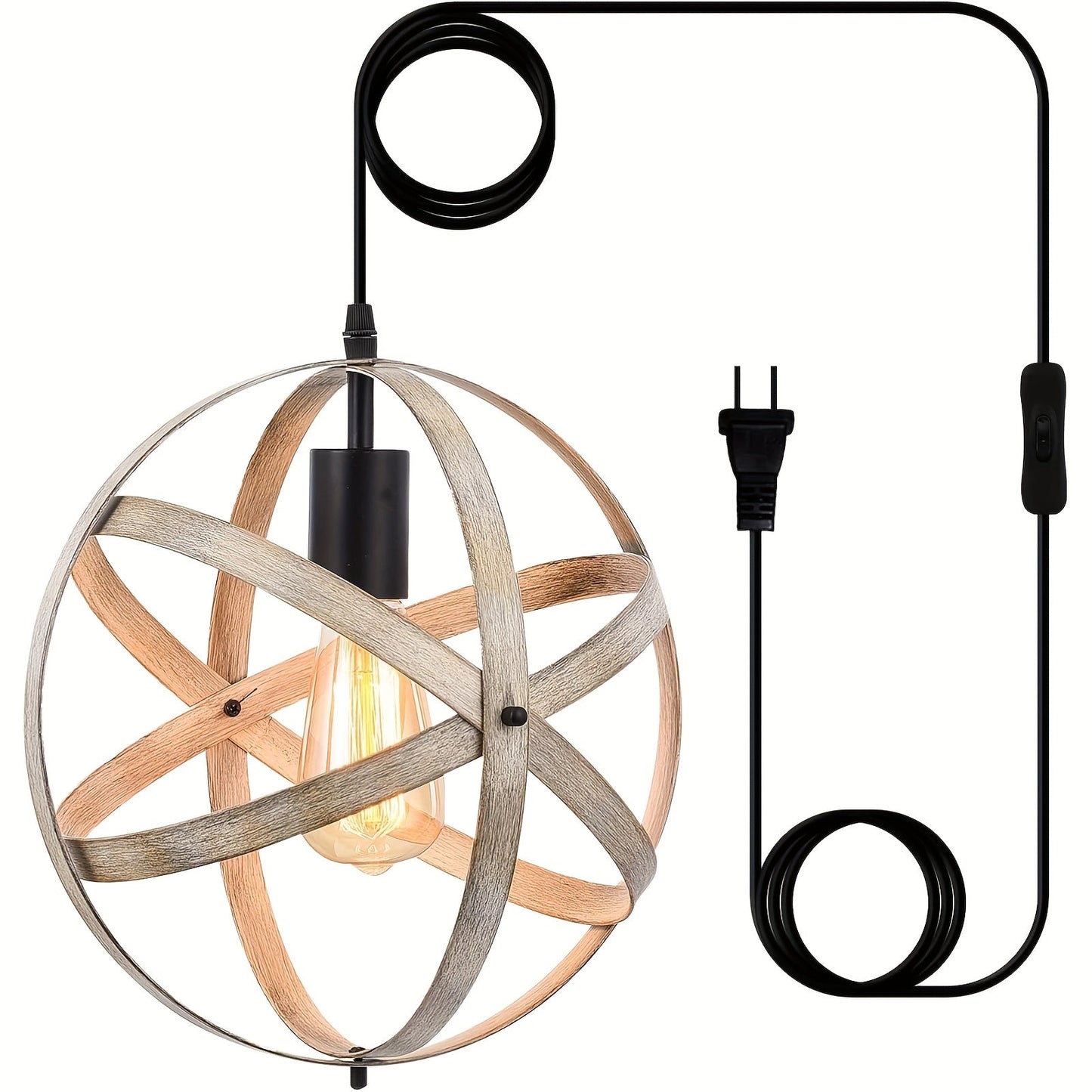 1pc Rustic Industrial Spherical Pendant Light - Adjustable Metal Chandelier with 15 Ft Cord, On/Off Switch, E26 Bulb Base, Semi-Flush Mount, Hard-Wired 110-130V, Includes Installation Hardware