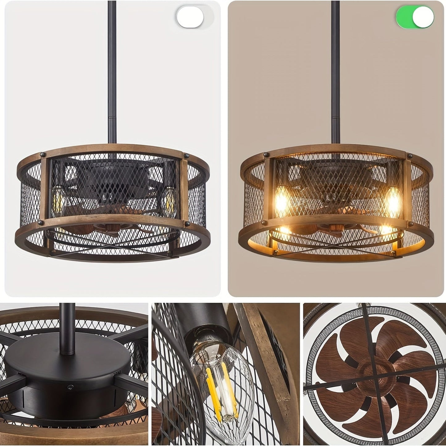 Vintage Ceiling Fan With Light Flush Mount Fan Light With Remote Control Caged Ceiling Fans Light Round With 4 Light Industrial Black For Living Room Bedroom Kitchen Farmhouse Kitchen