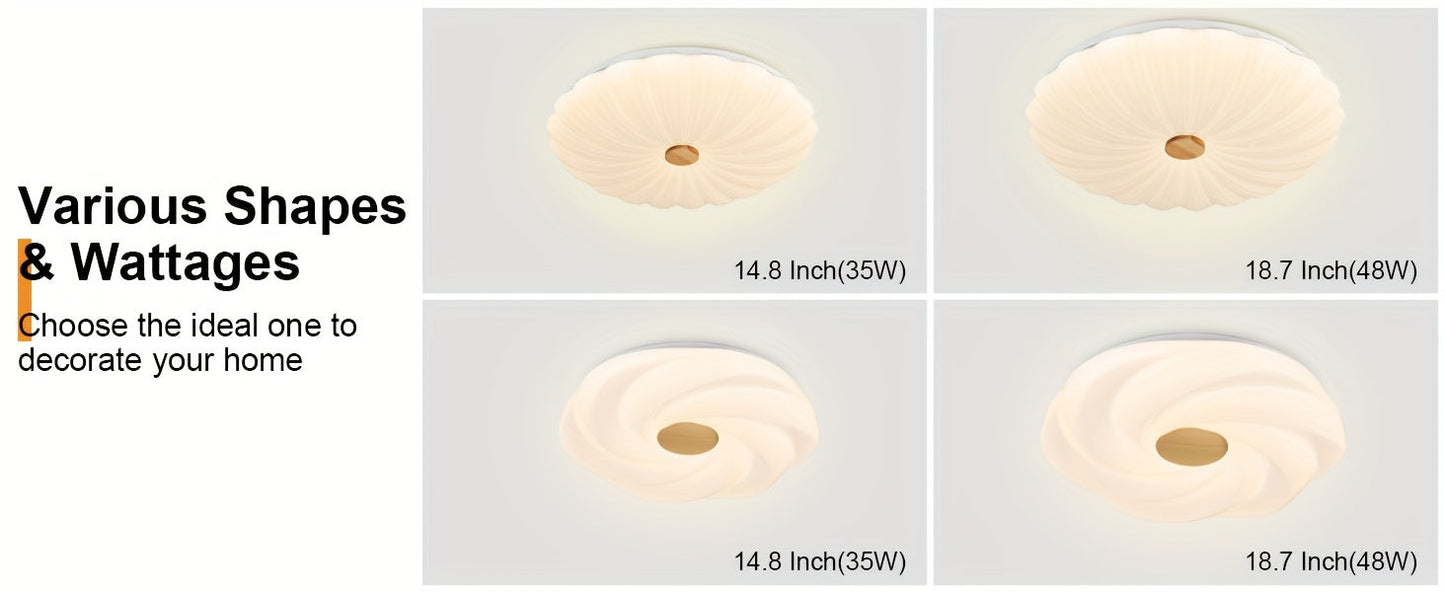 Japanese Style 35w/48w Dimmable Led Ceiling Light With Flower Shape, 15 Inch/19 Inch, 3 Cct Remote-Controlled For Bedroom, Entryway, Living Room; Includes Timing Feature