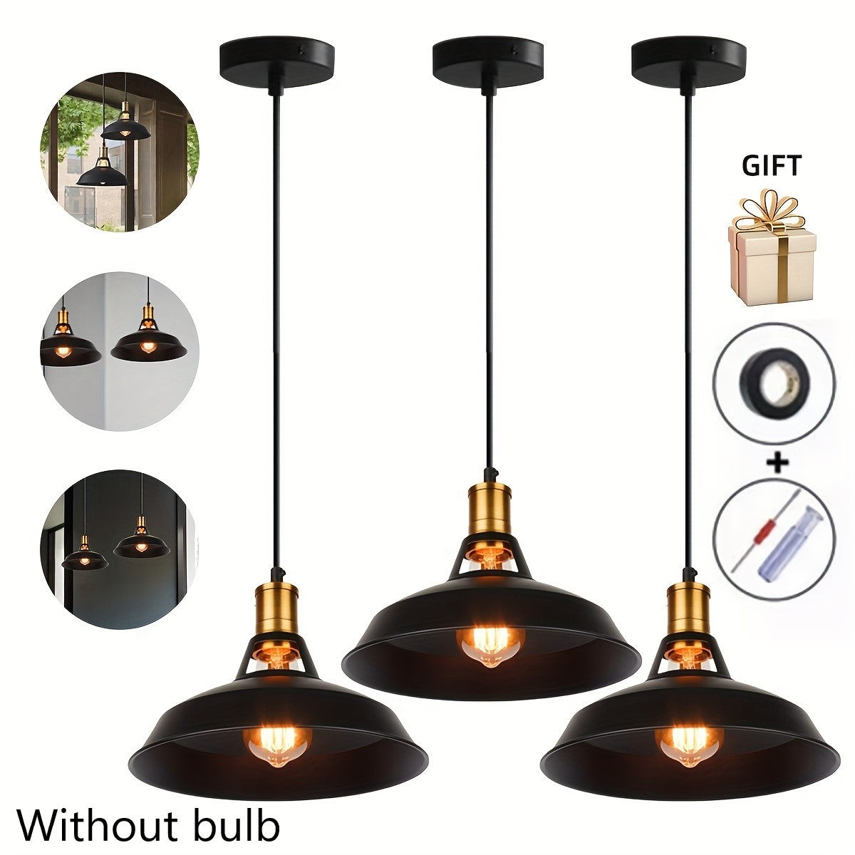 3-piece Industrial Pendant Lamp Set with Hollowed Out Design and Gift Included (Bulb Not Included)