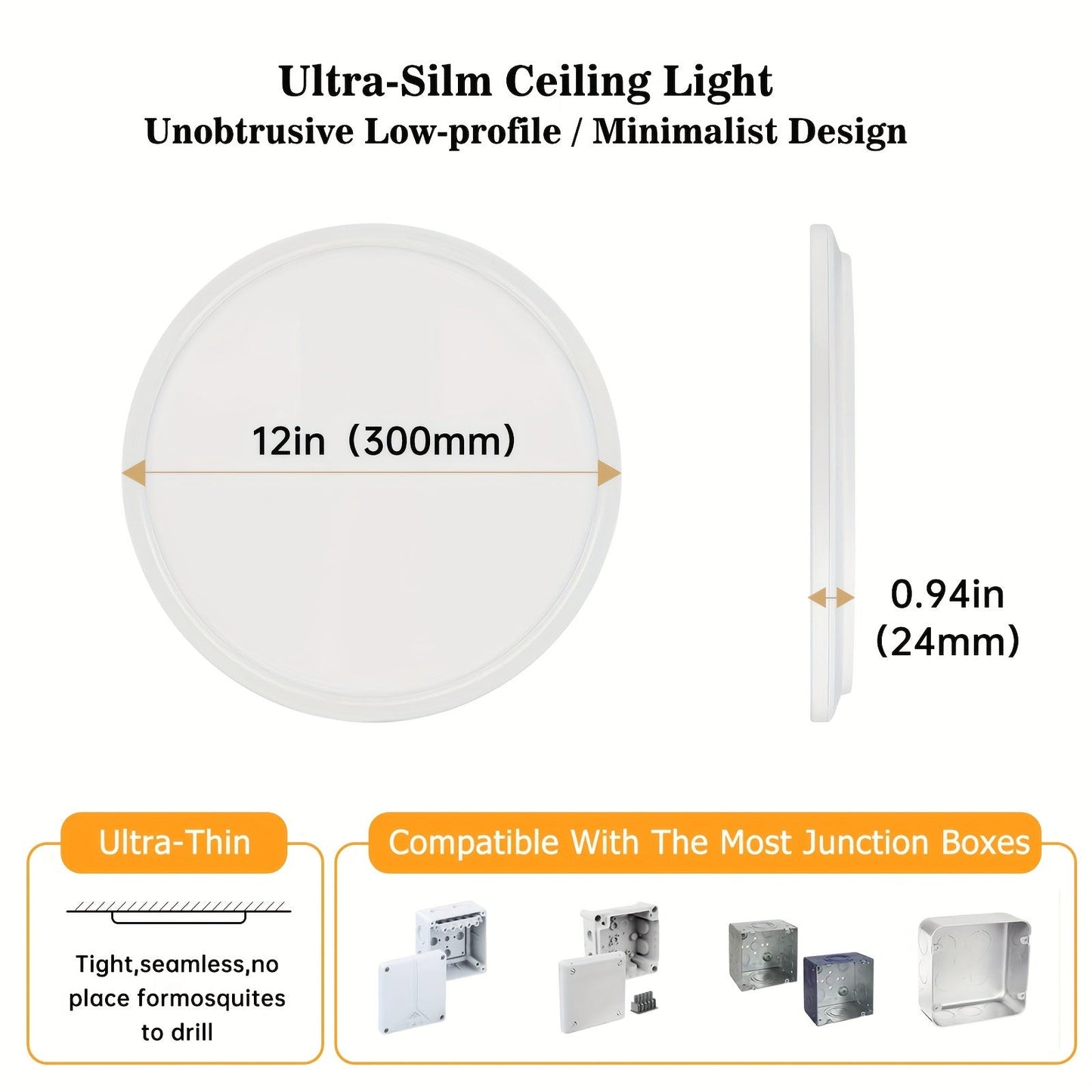 4 Pack Flush Mount Ceiling Light, 12 LED Inch Low Profile Flat Lights Fixture 3000K/4000K/6000K 3CCT, 24W 2400LM Round Slim Panel Kitchen Ceiling Light For Bedroom, Hallway (White)