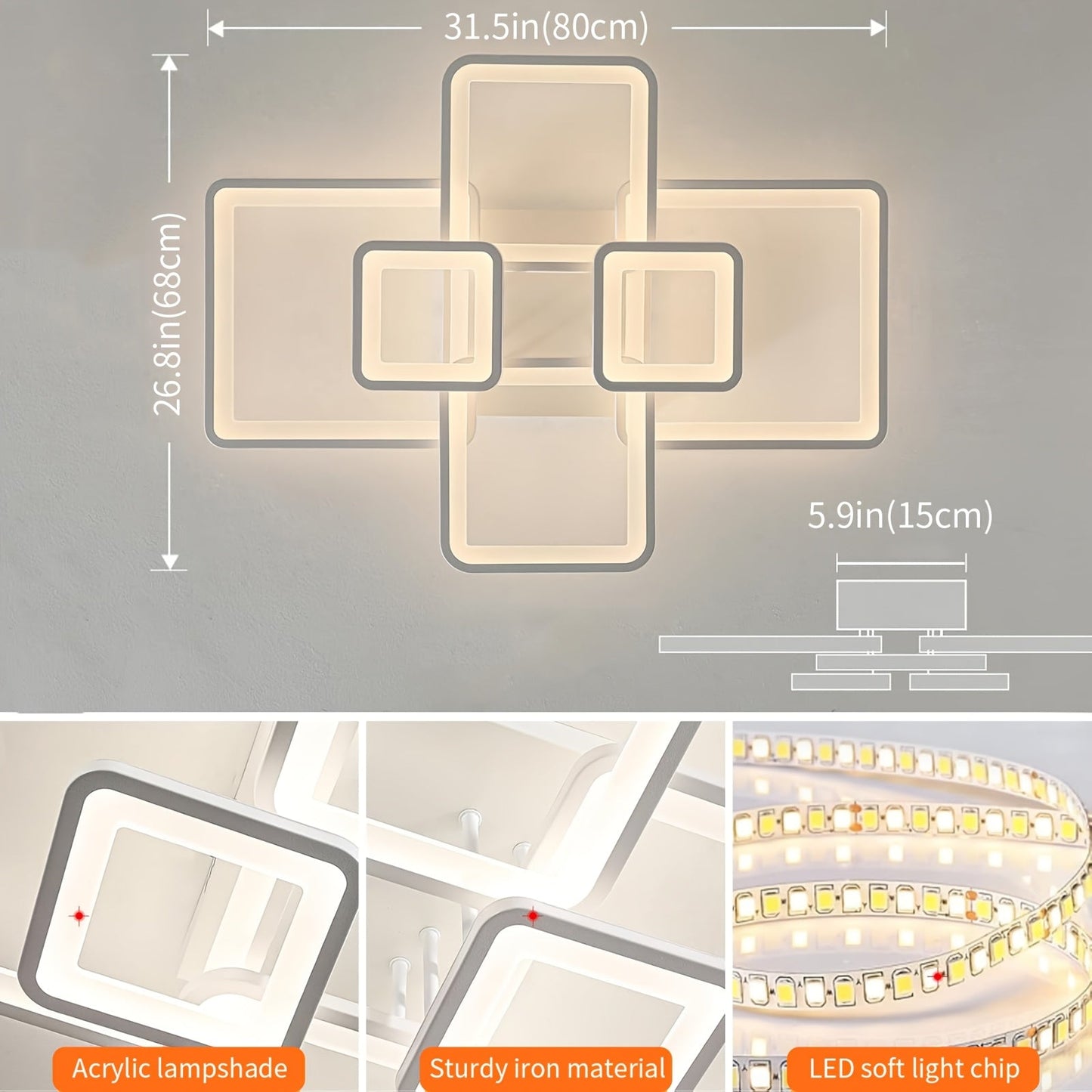 1pc Modern LED Ceiling Light Fixture, Stepless Dimmable Flush Mount Acrylic Lampshade, Metal Frame, with Remote Control, Infrared Sensor, for Bedroom, Living Room, Dining Room, Hardwired 110V-240V