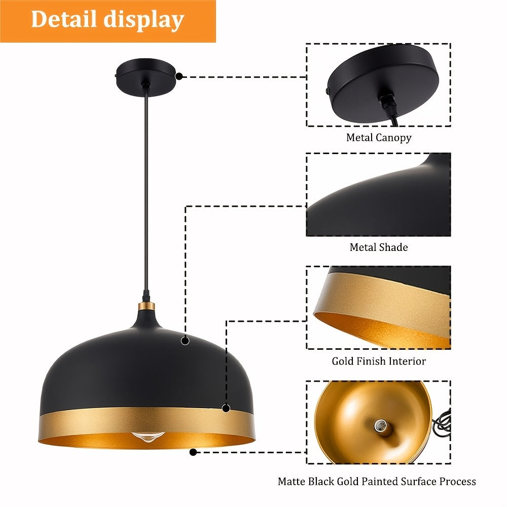 1pc Modern Black Industrial Pendant Light Fixture - Polished Metal Finish, Semi-Flush Mount, Adjustable Hanging Chandelier for Indoor, Restaurant, Dining Room, Cafe, Sink, Bar, Salons - 110 V-130 V Hard-Wired, Switch Control, No Light Source Included