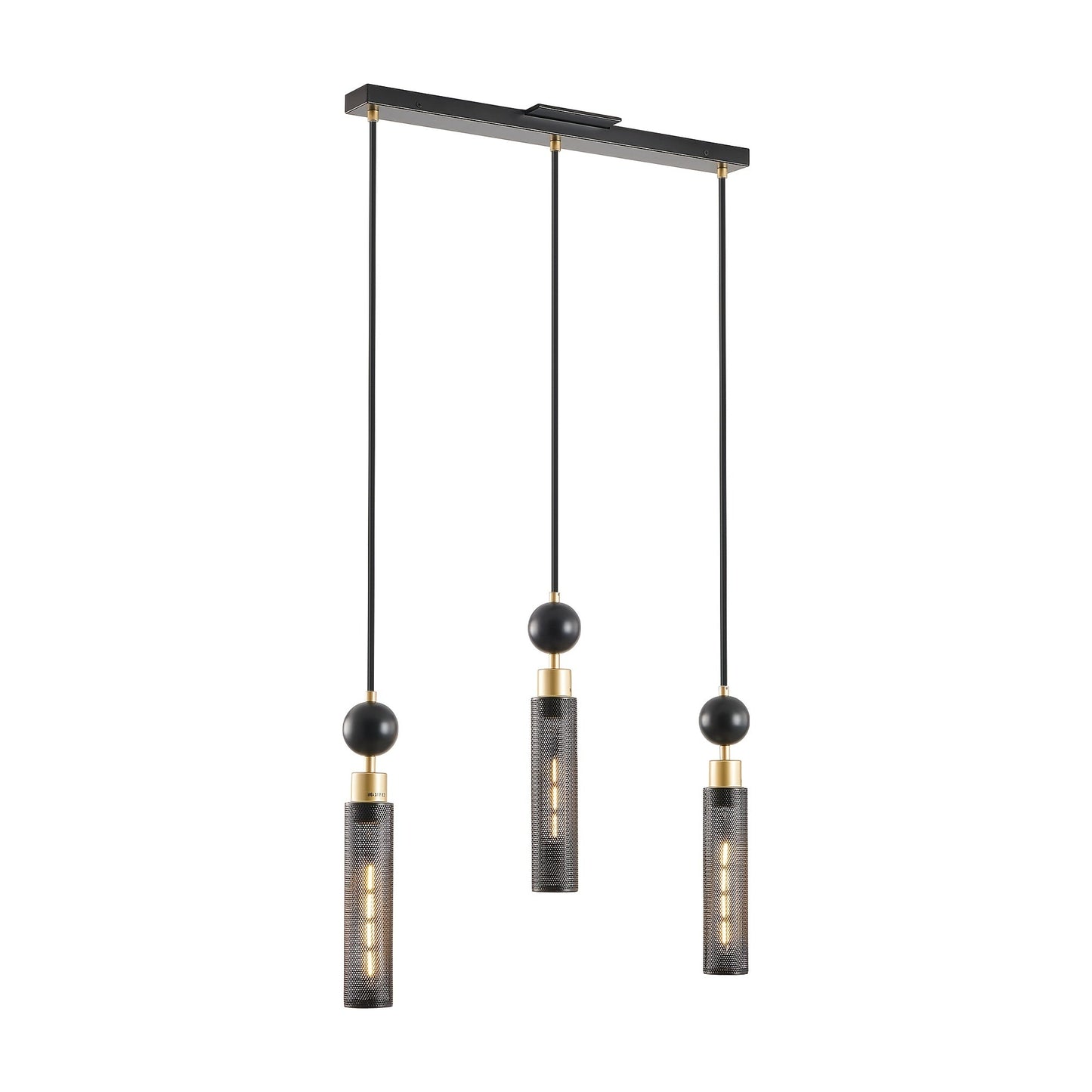 Modern Black 3-Light Pendant Chandelier, Adjustable Hanging Lights with Cylindrical Mesh Shades, E26 Socket, Ideal for Dining Room, Kitchen Island, or Living Room Lighting (Bulb Not Included)