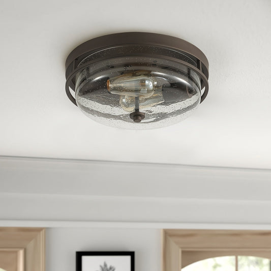 Modern Industrial Black Ceiling Light with Clear Glass Shade - Flush Mount, E26 Base, 110V