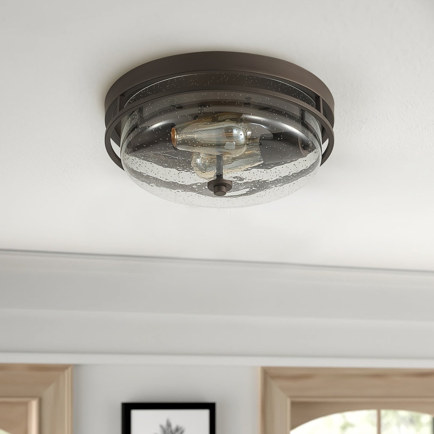 Modern Industrial Black Ceiling Light with Clear Glass Shade - Flush Mount, E26 Base, 110V