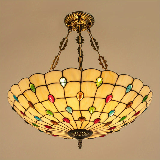 20'' Stained Glass Flush Mount Chandelier - Ceiling Hanging Lamp with Elegant Design and Soft Lighting Effect