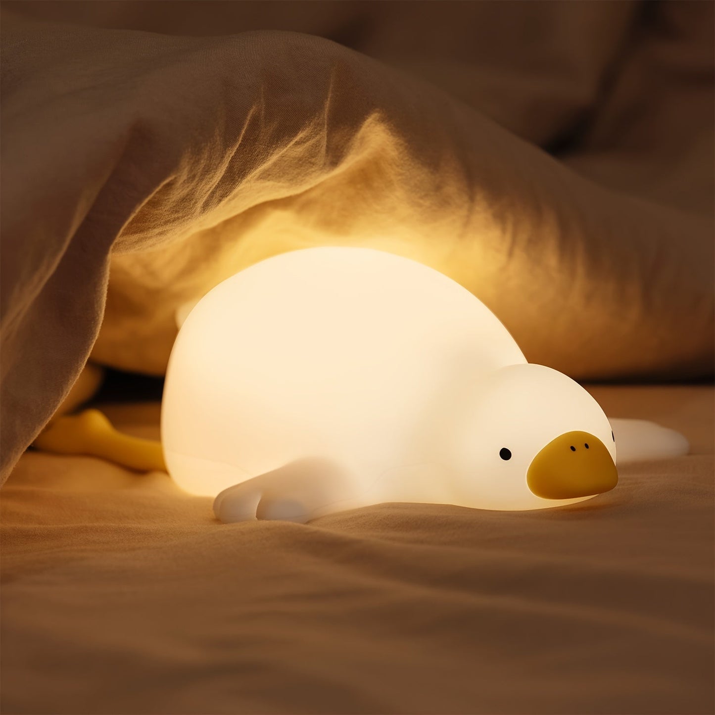 Cute White Goose LED Night Light - 3-Level Dimmable, Touch Control, USB Rechargeable with Auto-Off Timer for Bedroom Ambiance