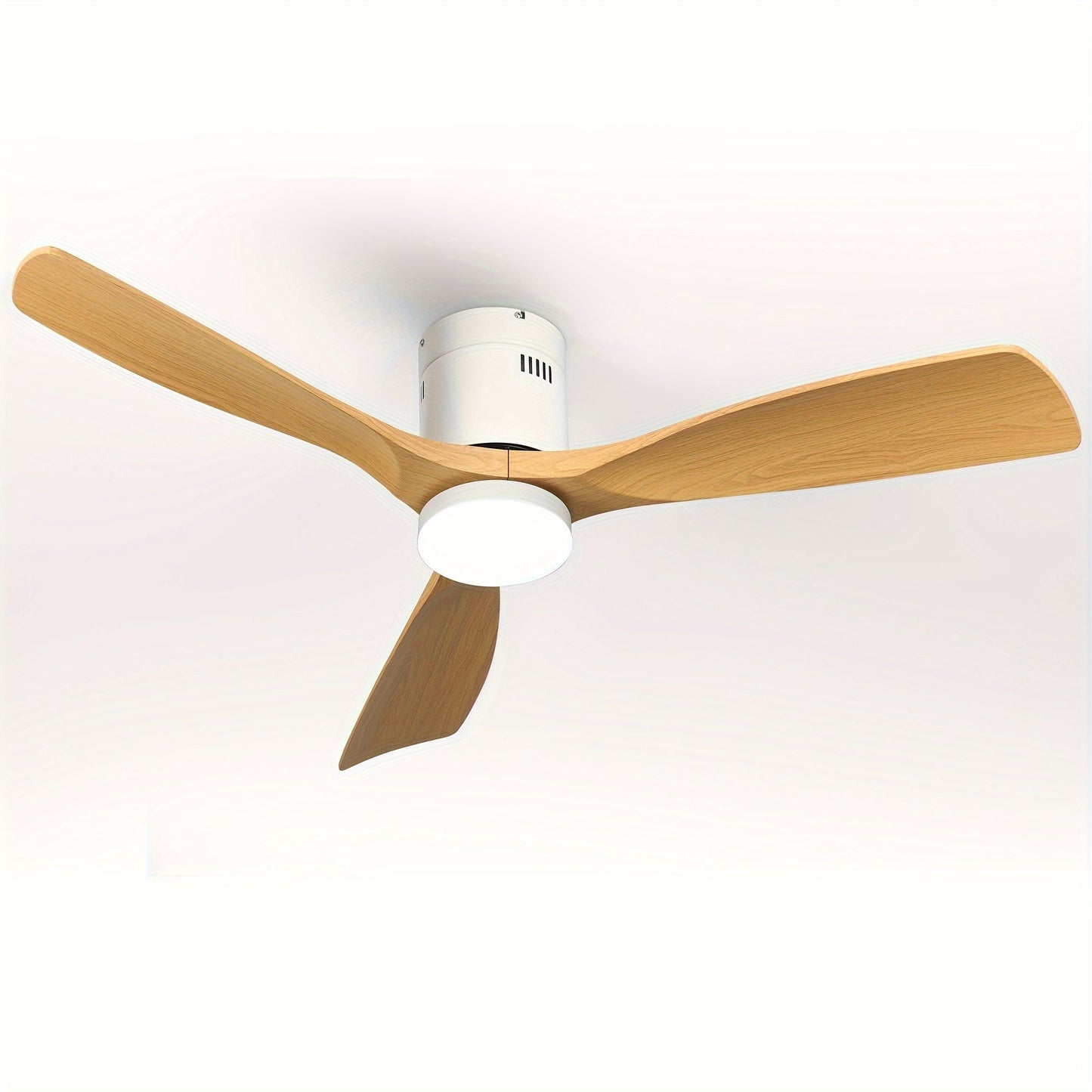 52" Matt White + Wood Grain Fan Light, 32W, US Plug, Straight