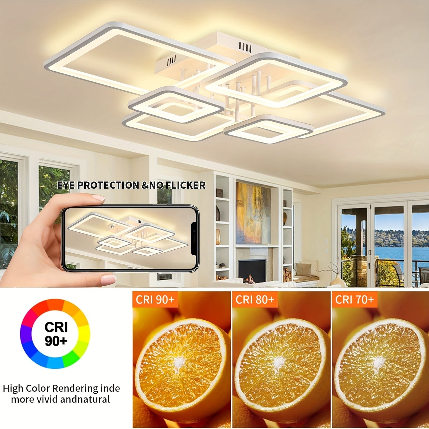 1pc Modern LED Ceiling Light Fixture, Stepless Dimmable Flush Mount Acrylic Lampshade, Metal Frame, with Remote Control, Infrared Sensor, for Bedroom, Living Room, Dining Room, Hardwired 110V-240V