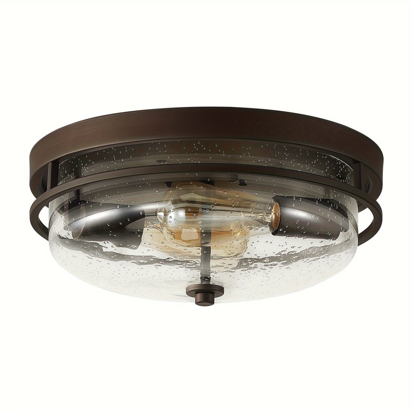 Modern Industrial Black Ceiling Light with Clear Glass Shade - Flush Mount, E26 Base, 110V