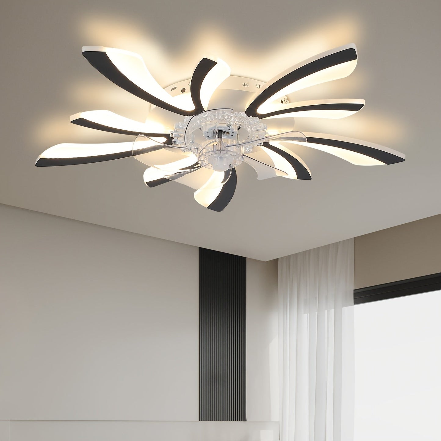 Modern Ceiling Fans with Lights and Remote, Dimmable Low Profile Ceiling Fan, Flush Mount Bladeless Ceiling Fan, Stepless Color Temperature