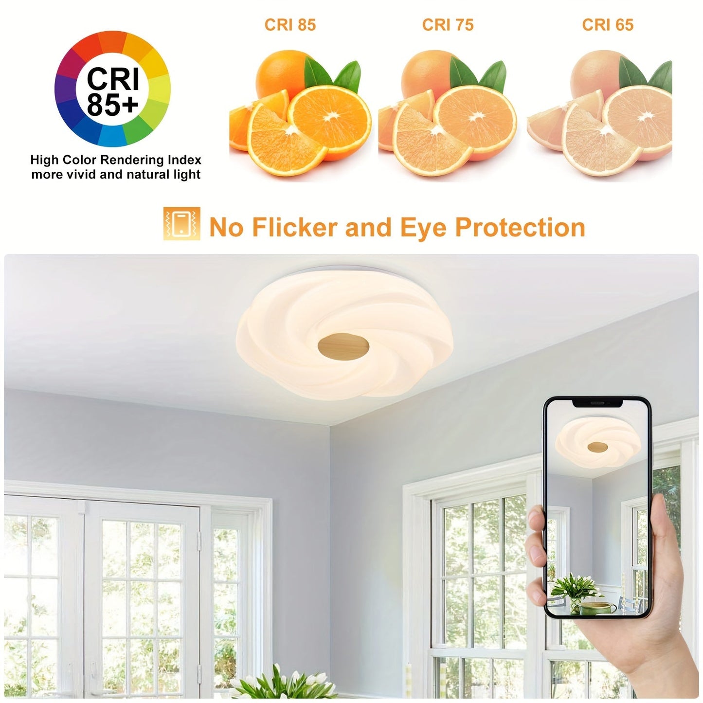 Japanese Style 35w/48w Dimmable Led Ceiling Light With Flower Shape, 15 Inch/19 Inch, 3 Cct Remote-Controlled For Bedroom, Entryway, Living Room; Includes Timing Feature