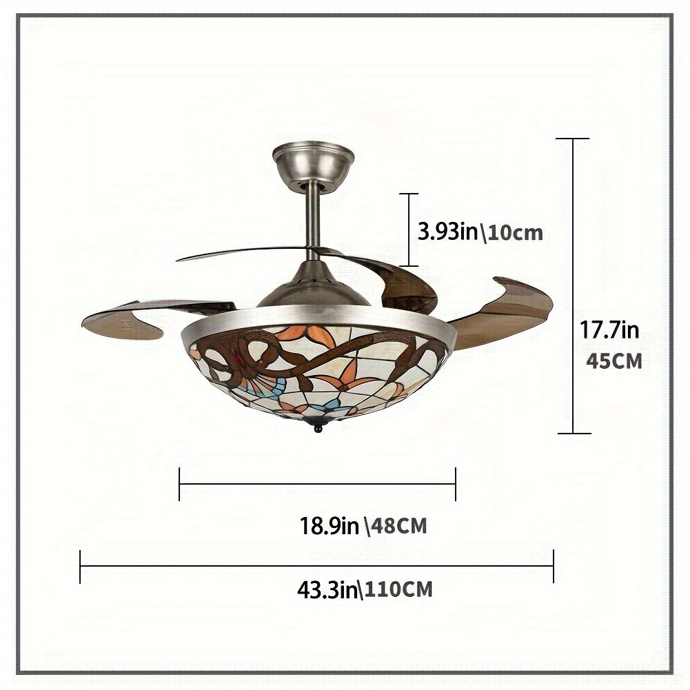 42 Inch Retractable Ceiling Fan With Lighting And Remote Control, Style Double-sided Pendant Light With 3 Color Changes, Silent Pendant Light, Suitable For Living Room