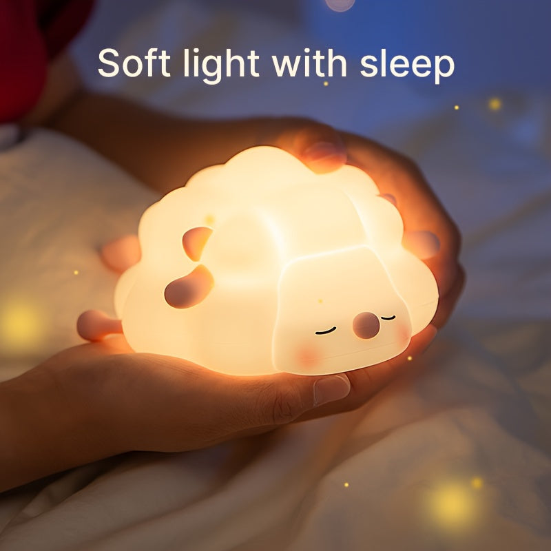 USB Rechargeable Pink Sheep LED Night Light - Soft Silicone, 3-Level Brightness, Auto Shut-Off Timer, Perfect for Bedroom Ambiance & Desk Comfort