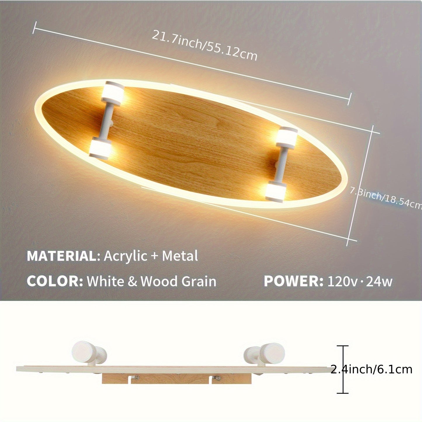 ceiling light  Scooter B-type ceiling light, white + wood grain, 24W, stepless dimming, 550*185*60mm, with remote control