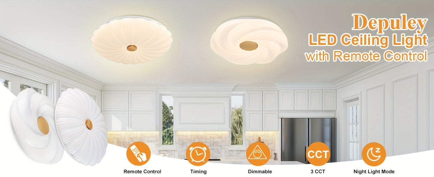 Japanese Style 35w/48w Dimmable Led Ceiling Light With Flower Shape, 15 Inch/19 Inch, 3 Cct Remote-Controlled For Bedroom, Entryway, Living Room; Includes Timing Feature