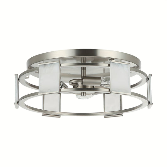 Industrial 15 Inch Satin Nickel 3-Light Flush Mount Ceiling Light