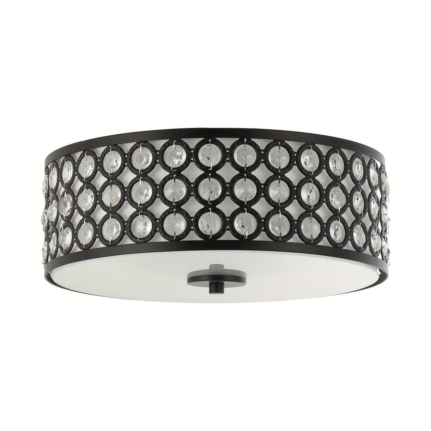 Modern 3-Light LED Crystal Flush Mount Light - Pure Metal, Black with Shade Included, Hardwired 110V-130V