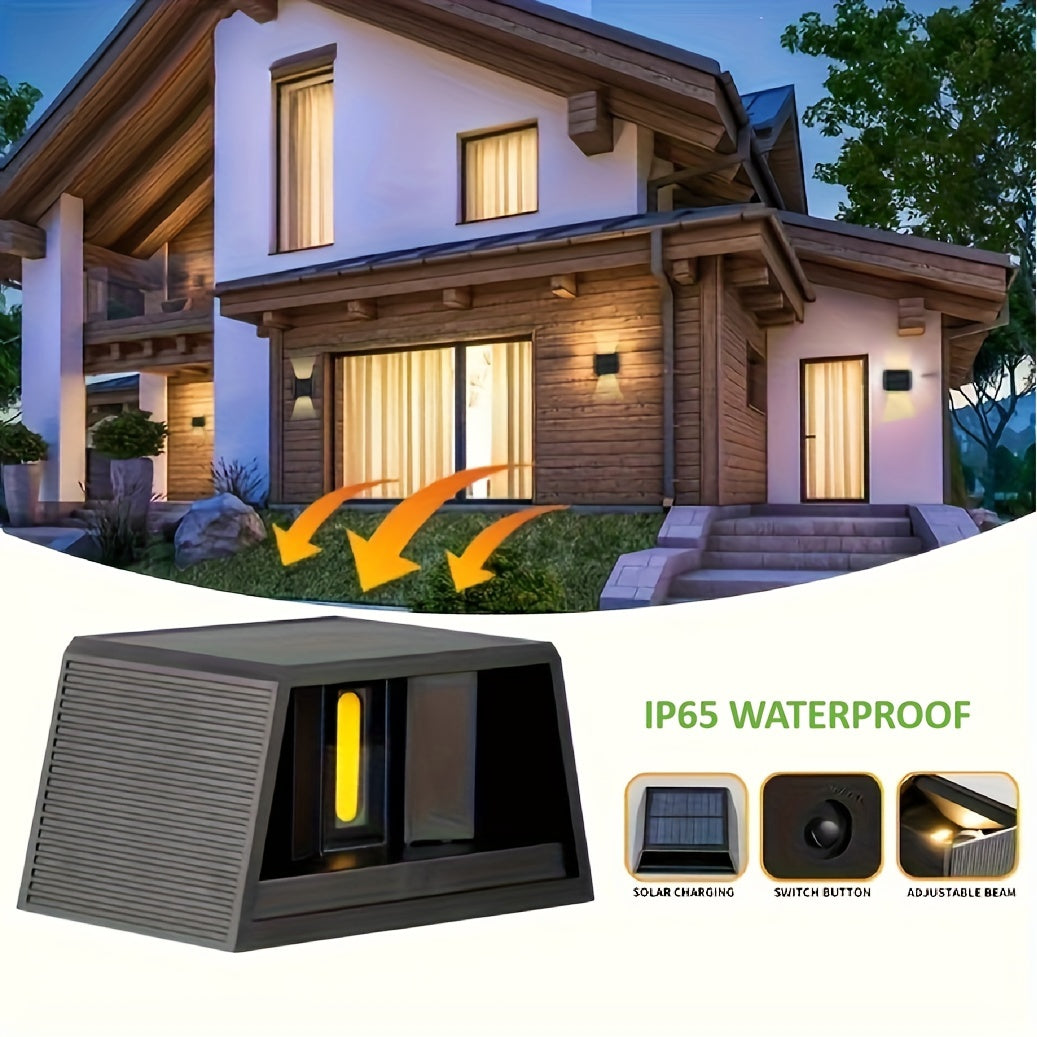 1pc Solar LED Wall Lights, Adjustable Lighting Range, Up & Down Wash Wall Lamp For Outdoor Garden, Patio, Ambient Light, Modern Villa Landscape, Pathway, Corridor