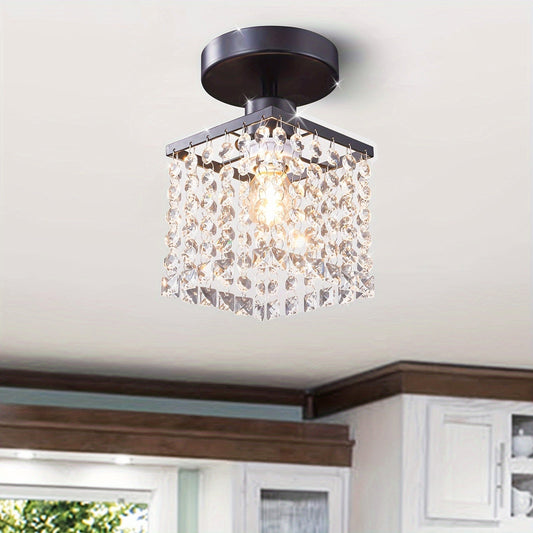 6-Light Modern Black Crystal Chandelier - Elegant Farmhouse Pendant Lighting with Vintage Ceiling Fixture - Perfect for Dining Room, Kitchen Island, Living Room, Bedroom, Hallway and More